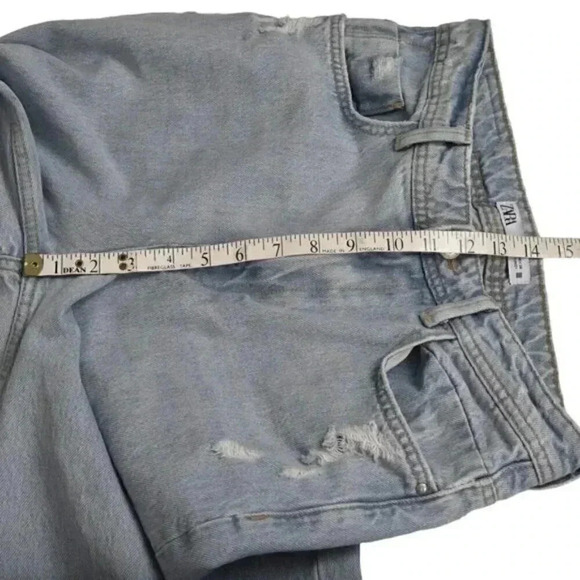 Zara Destroyed High Rise Full Length Jeans With Vents Slits Light Wash Raw Hem 6 - Picture 14 of 16